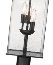 Sana 3 Light 8.25" Outdoor Post Mount Fixture, 26.5" Tall Lantern, Clear Seedy Glass in Clear Seedy, Post Top Only, Round Fitter