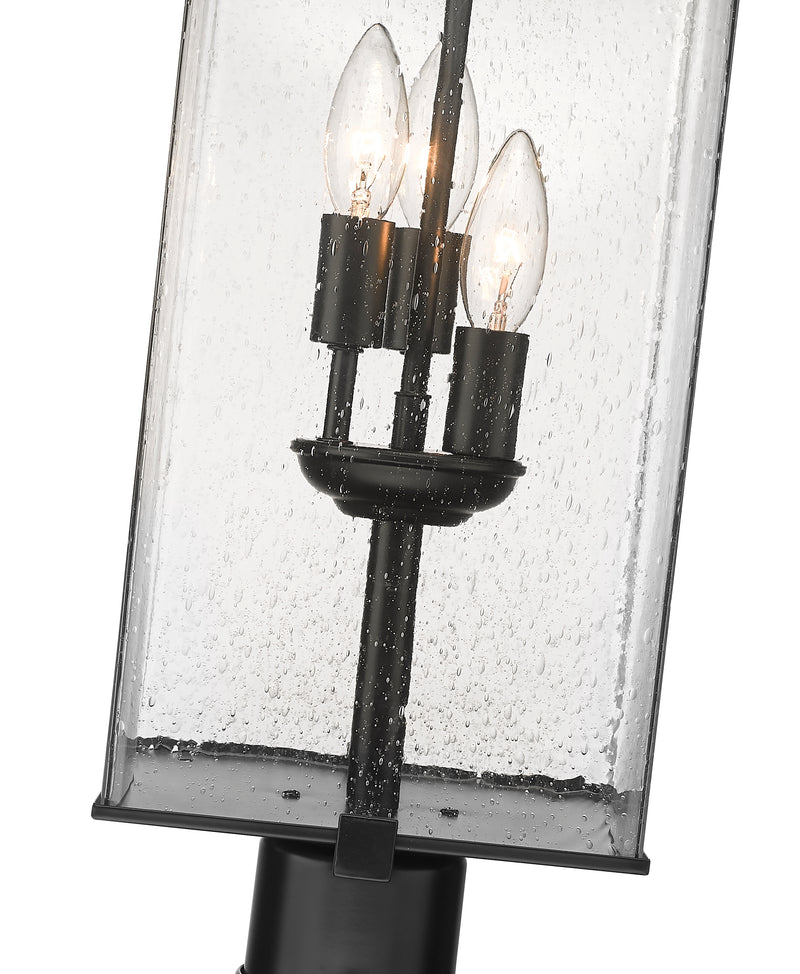Sana 3 Light 8.25" Outdoor Post Mount Fixture, 26.5" Tall Lantern, Clear Seedy Glass in Clear Seedy, Post Top Only, Round Fitter