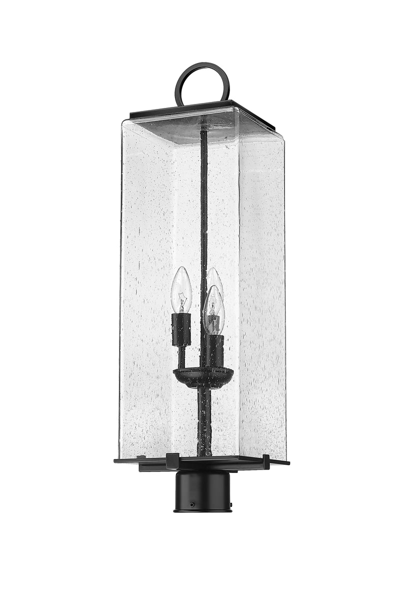 Sana 3 Light 8.25" Outdoor Post Mount Fixture, 26.5" Tall Lantern, Clear Seedy Glass in Clear Seedy, Post Top Only, Round Fitter