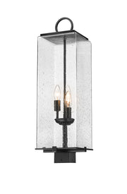 Sana 3 Light 8.25" Outdoor Post Mount Fixture, 26.5" Tall Lantern, Clear Seedy Glass in Clear Seedy, Post Top Only, Square Fitter