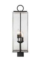 Sana 3 Light 8.25" Outdoor Post Mount Fixture, 26.5" Tall Lantern, Clear Seedy Glass in Clear Seedy, Post Top Only, Square Fitter