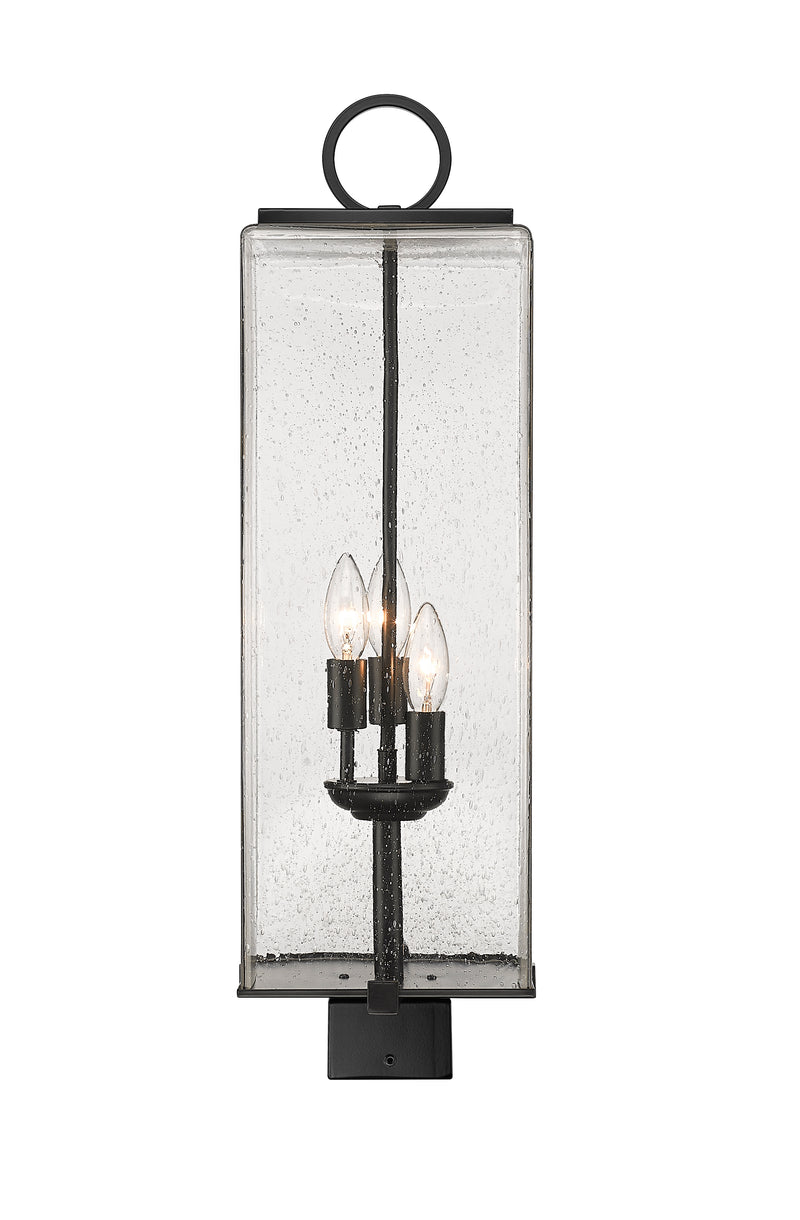 Sana 3 Light 8.25" Outdoor Post Mount Fixture, 26.5" Tall Lantern, Clear Seedy Glass in Clear Seedy, Post Top Only, Square Fitter
