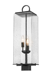 Sana 3 Light 8.25" Outdoor Post Mount Fixture, 26.5" Tall Lantern, Clear Seedy Glass in Clear Seedy, Post Top Only, Square Fitter