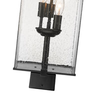 Sana 3 Light 8.25" Outdoor Post Mount Fixture, 26.5" Tall Lantern, Clear Seedy Glass in Clear Seedy, Post Top Only, Square Fitter