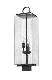 Sana 3 Light 8.25" Outdoor Post Mount Fixture, 26.5" Tall Lantern, Clear Seedy Glass in Clear Seedy, Post Top Only, Square Fitter