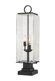 Sana 3 Light 8.25" Outdoor Post Mount Fixture, 26.5" Tall Lantern, Clear Seedy Glass in Clear Seedy, Square Pier Mount