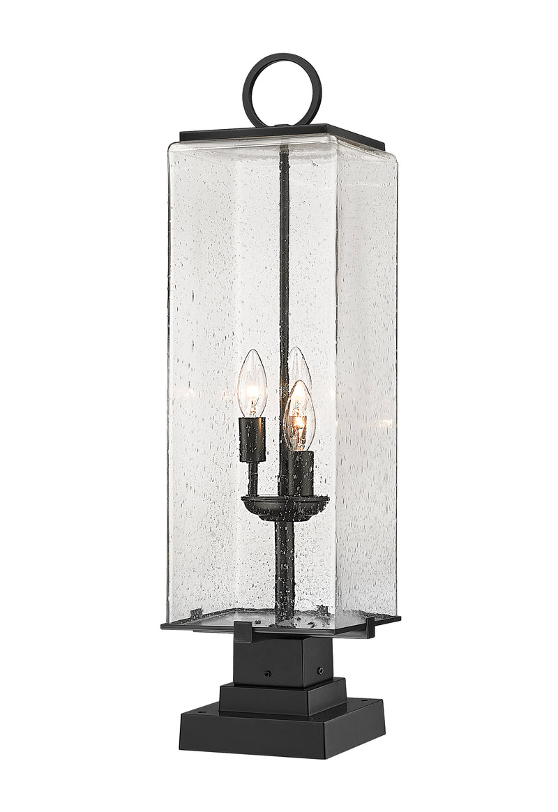 Sana 3 Light 8.25" Outdoor Post Mount Fixture, 26.5" Tall Lantern, Clear Seedy Glass in Clear Seedy, Square Pier Mount