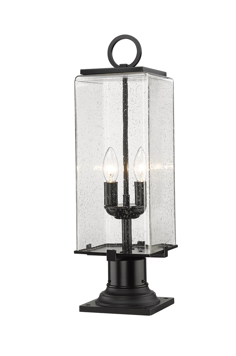 Sana 2 Light 7" Outdoor Post Mount Fixture, 20.25" Tall Lantern, Clear Seedy Glass in Standard, Pier Mount, 6" Base