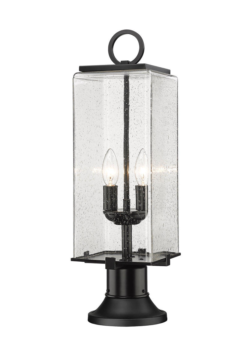 Sana 2 Light 7" Outdoor Post Mount Fixture, 20.25" Tall Lantern, Clear Seedy Glass in Standard, Pier Mount, 6.25" Base