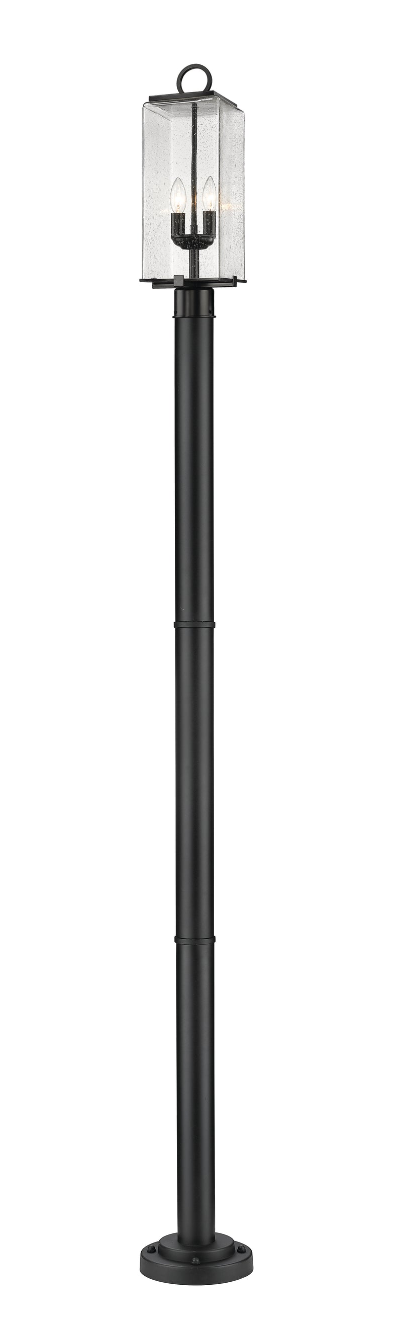 Sana 2 Light 7" Outdoor Post Mount Fixture, 20.25" Tall Lantern, Clear Seedy Glass in Clear Seedy, 76" Cast Post, 9" Base