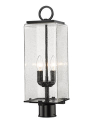 Sana 2 Light 7" Outdoor Post Mount Fixture, 20.25" Tall Lantern, Clear Seedy Glass in Clear Seedy, Post Top Only, Round Fitter