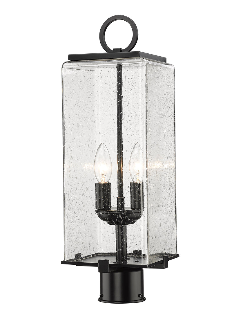 Sana 2 Light 7" Outdoor Post Mount Fixture, 20.25" Tall Lantern, Clear Seedy Glass in Clear Seedy, Post Top Only, Round Fitter