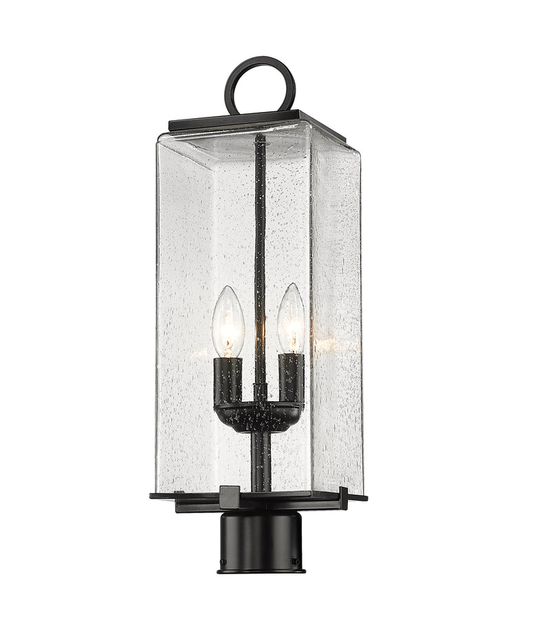 Sana 2 Light 7" Outdoor Post Mount Fixture, 20.25" Tall Lantern, Clear Seedy Glass in Clear Seedy, Post Top Only, Round Fitter