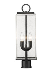 Sana 2 Light 7" Outdoor Post Mount Fixture, 20.25" Tall Lantern, Clear Seedy Glass in Clear Seedy, Post Top Only, Round Fitter