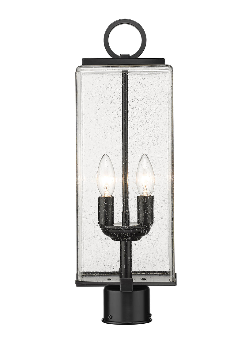 Sana 2 Light 7" Outdoor Post Mount Fixture, 20.25" Tall Lantern, Clear Seedy Glass in Clear Seedy, Post Top Only, Round Fitter