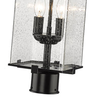 Sana 2 Light 7" Outdoor Post Mount Fixture, 20.25" Tall Lantern, Clear Seedy Glass in Clear Seedy, Post Top Only, Round Fitter