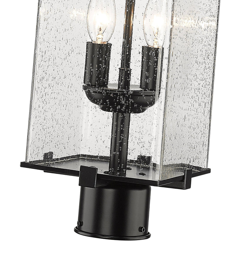 Sana 2 Light 7" Outdoor Post Mount Fixture, 20.25" Tall Lantern, Clear Seedy Glass in Clear Seedy, Post Top Only, Round Fitter