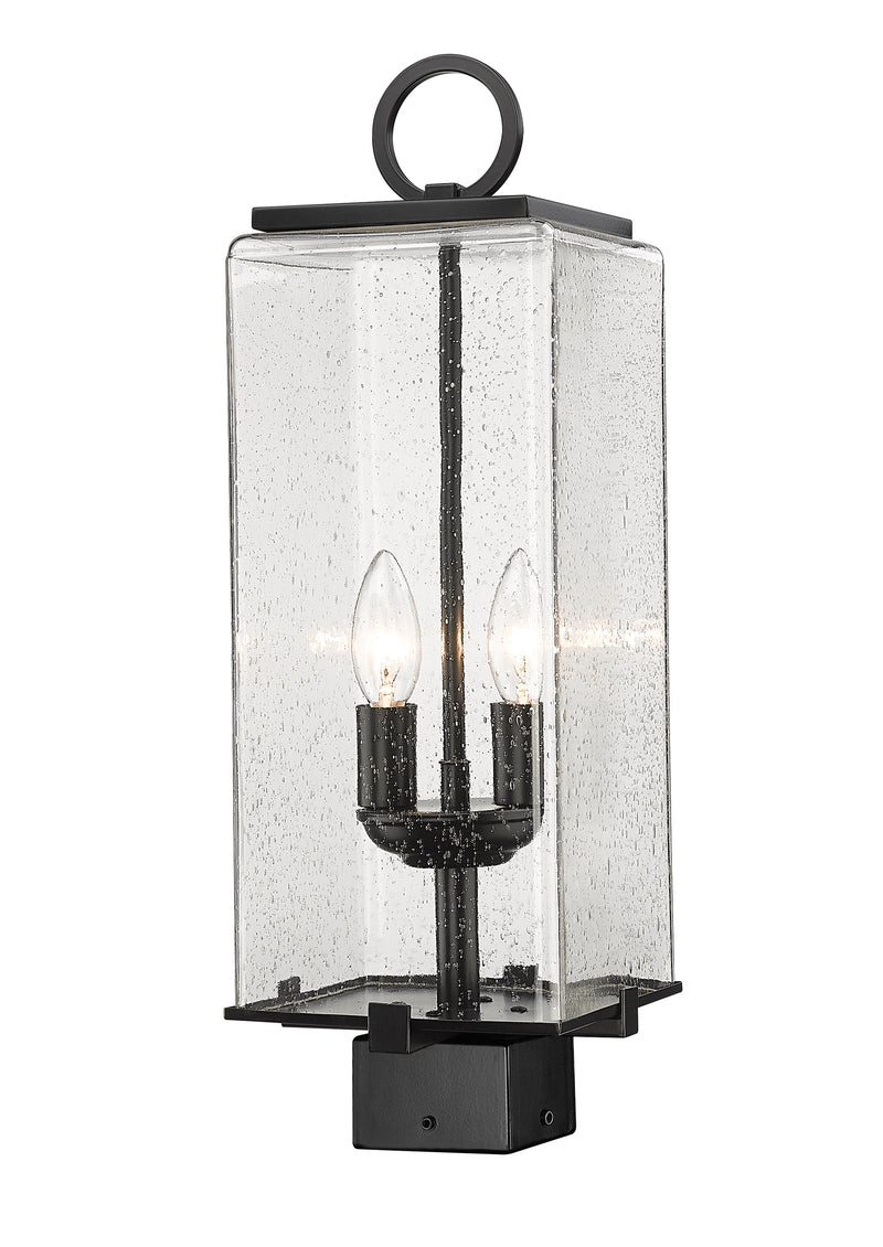 Sana 2 Light 7" Outdoor Post Mount Fixture, 20.25" Tall Lantern, Clear Seedy Glass in Clear Seedy, Post Top Only, Square Fitter