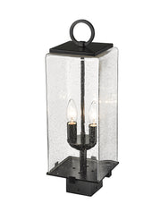 Sana 2 Light 7" Outdoor Post Mount Fixture, 20.25" Tall Lantern, Clear Seedy Glass in Clear Seedy, Post Top Only, Square Fitter