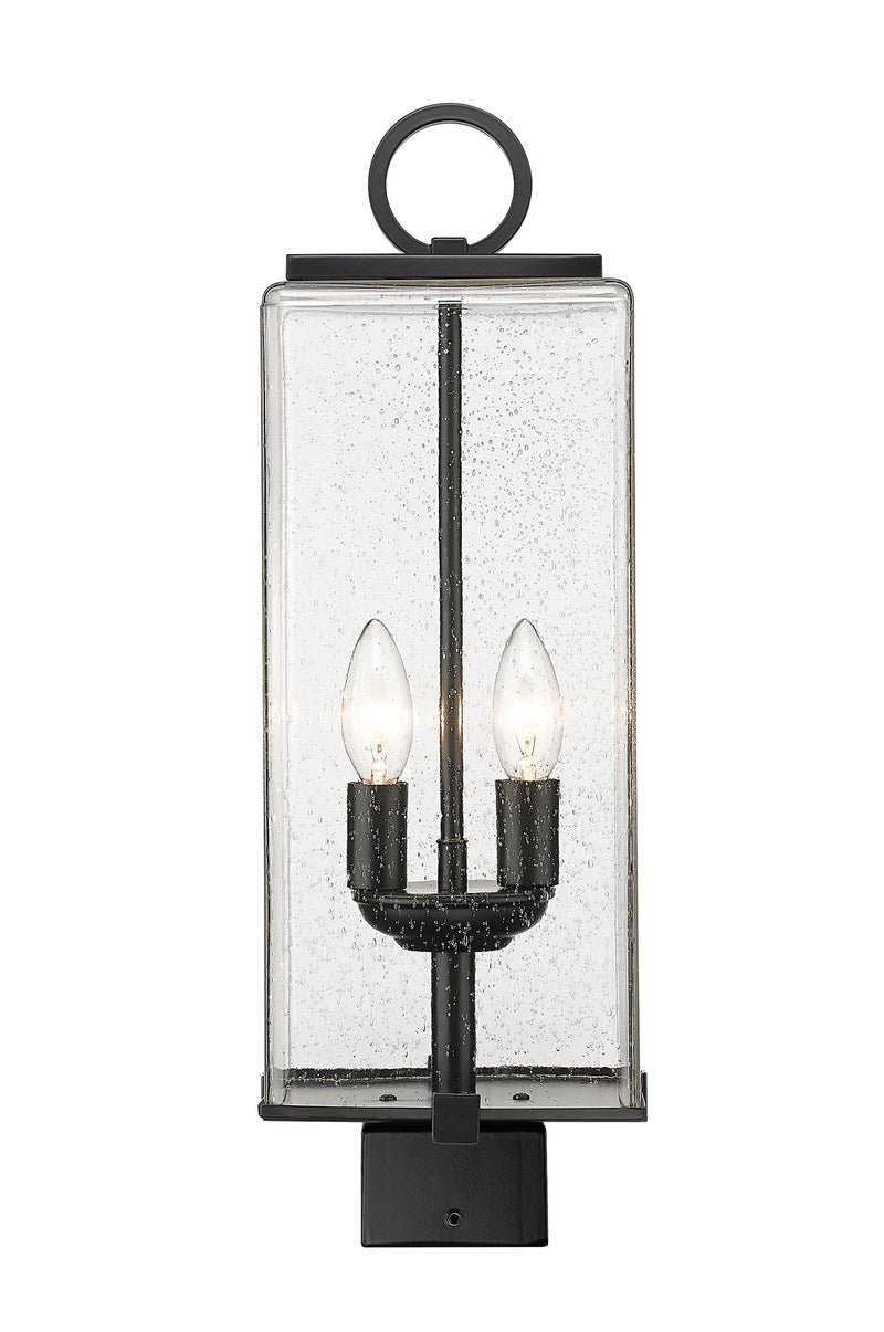 Sana 2 Light 7" Outdoor Post Mount Fixture, 20.25" Tall Lantern, Clear Seedy Glass in Clear Seedy, Post Top Only, Square Fitter
