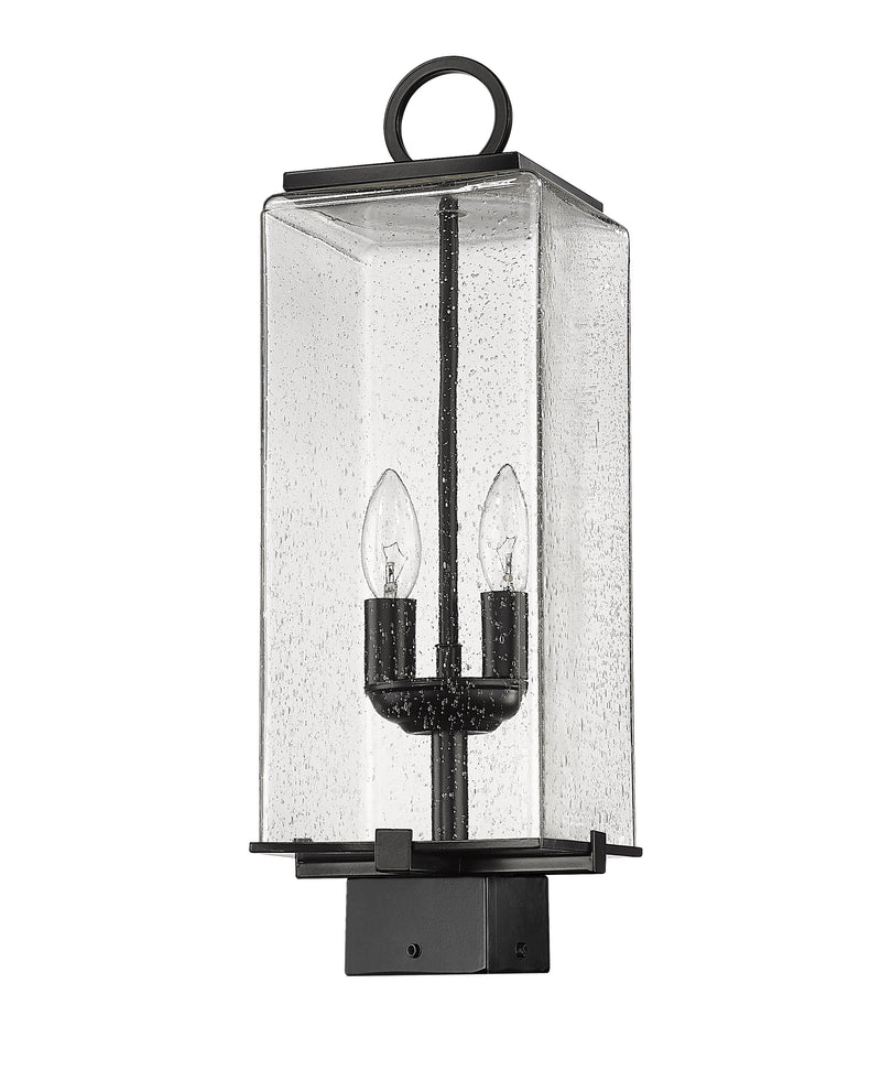Sana 2 Light 7" Outdoor Post Mount Fixture, 20.25" Tall Lantern, Clear Seedy Glass in Clear Seedy, Post Top Only, Square Fitter