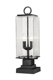 Sana 2 Light 7" Outdoor Post Mount Fixture, 20.25" Tall Lantern, Clear Seedy Glass in Clear Seedy, Square Pier Mount