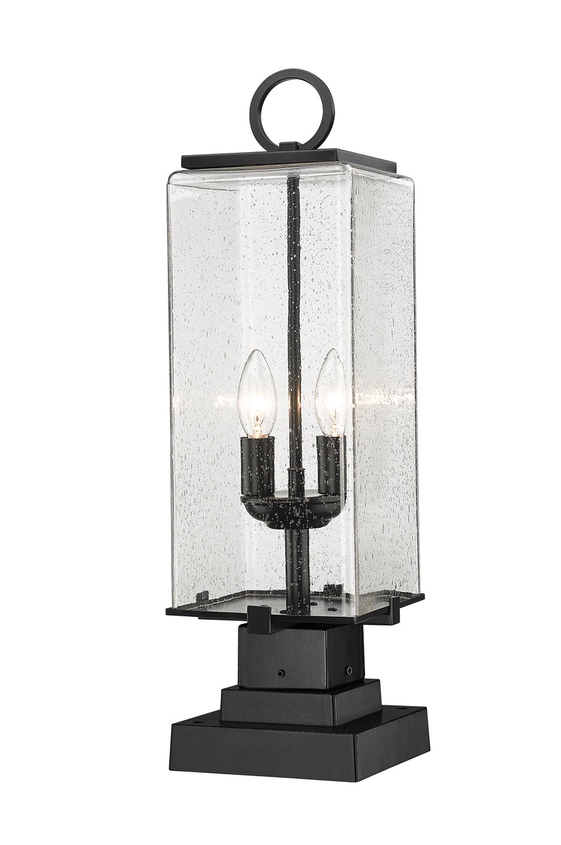Sana 2 Light 7" Outdoor Post Mount Fixture, 20.25" Tall Lantern, Clear Seedy Glass in Clear Seedy, Square Pier Mount