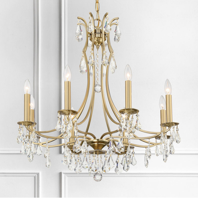 Cedar 8 Light 28" Chandelier in Vibrant Gold in a room setting