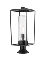 Sheridan 1 Light 10" Outdoor Post Mount Fixture in Black, Pier Mount, 6.25" Base