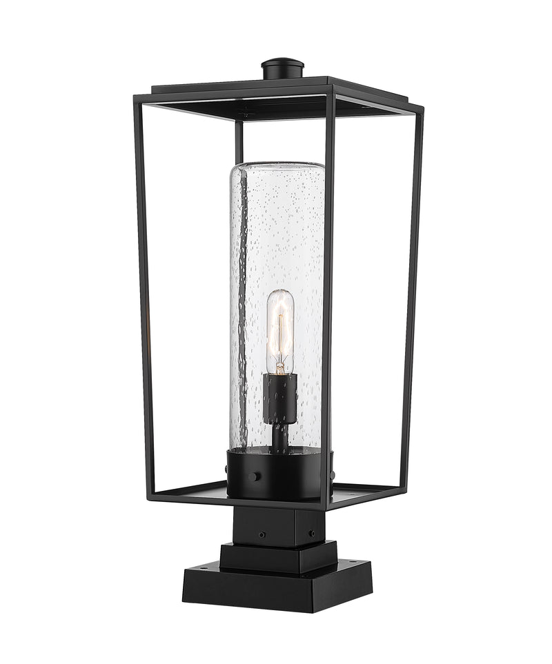 Sheridan 1 Light 10" Outdoor Post Mount Fixture in Clear Seedy, Square Pier Mount