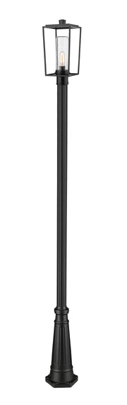 Sheridan 1 Light 8" Outdoor Post Mount Fixture, 17.5" Tall Lantern, Clear Seedy Glass in Clear Seedy, 96" Cast Post, 10" Base