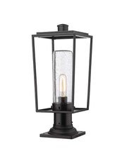 Sheridan 1 Light 8" Outdoor Post Mount Fixture, 17.5" Tall Lantern, Clear Seedy Glass in Clear Seedy, Pier Mount, 6" Base