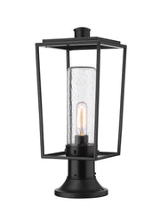 Sheridan 1 Light 8" Outdoor Post Mount Fixture, 17.5" Tall Lantern, Clear Seedy Glass in Clear Seedy, Pier Mount, 6.25" Base