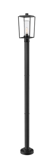 Sheridan 1 Light 8" Outdoor Post Mount Fixture, 17.5" Tall Lantern, Clear Seedy Glass in Standard, 76" Cast Post, 9" Base