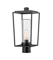 Sheridan 1 Light 8" Outdoor Post Mount Fixture, 17.5" Tall Lantern, Clear Seedy Glass in Clear Seedy, Post Top Only, Round Fitter