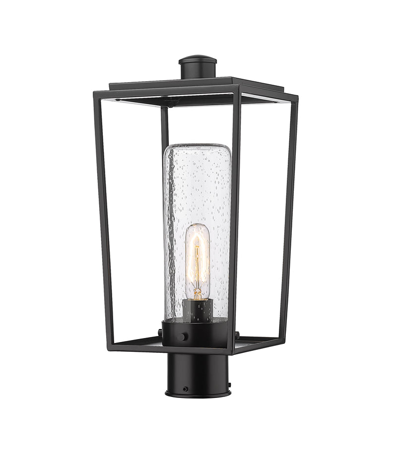 Sheridan 1 Light 8" Outdoor Post Mount Fixture, 17.5" Tall Lantern, Clear Seedy Glass in Clear Seedy, Post Top Only, Round Fitter