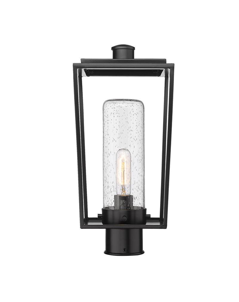 Sheridan 1 Light 8" Outdoor Post Mount Fixture, 17.5" Tall Lantern, Clear Seedy Glass in Clear Seedy, Post Top Only, Round Fitter