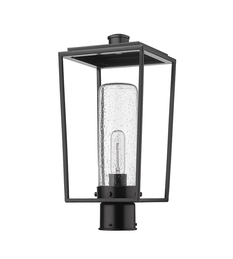 Sheridan 1 Light 8" Outdoor Post Mount Fixture, 17.5" Tall Lantern, Clear Seedy Glass in Clear Seedy, Post Top Only, Round Fitter