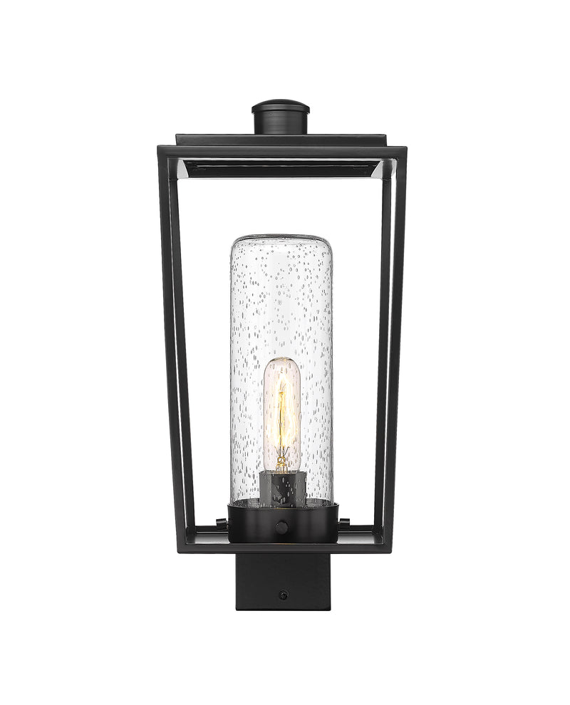 Sheridan 1 Light 8" Outdoor Post Mount Fixture, 17.5" Tall Lantern, Clear Seedy Glass in Clear Seedy, Post Top Only, Square Fitter