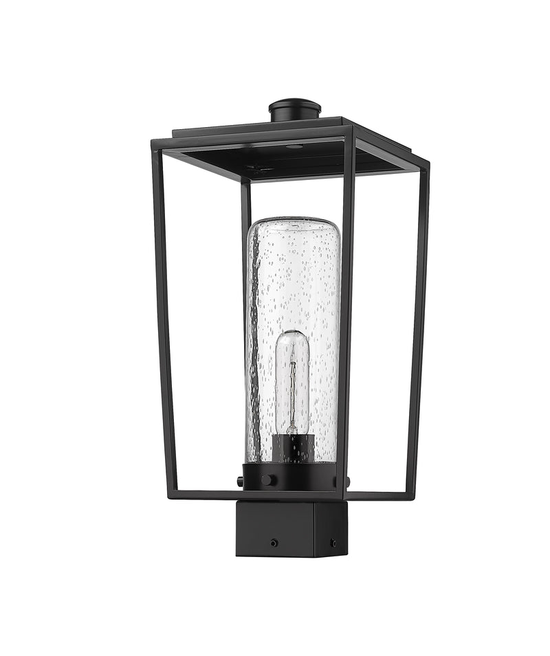 Sheridan 1 Light 8" Outdoor Post Mount Fixture, 17.5" Tall Lantern, Clear Seedy Glass in Clear Seedy, Post Top Only, Square Fitter