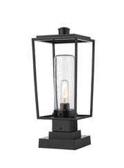 Sheridan 1 Light 8" Outdoor Post Mount Fixture, 17.5" Tall Lantern, Clear Seedy Glass in Clear Seedy, Square Pier Mount