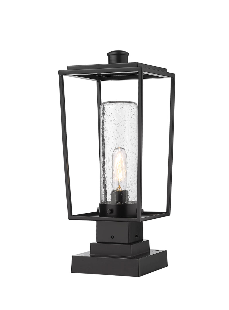 Sheridan 1 Light 8" Outdoor Post Mount Fixture, 17.5" Tall Lantern, Clear Seedy Glass in Clear Seedy, Square Pier Mount