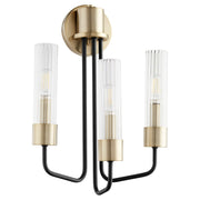 Helix 3 Light Wall Sconce in Textured Black / Aged Brass