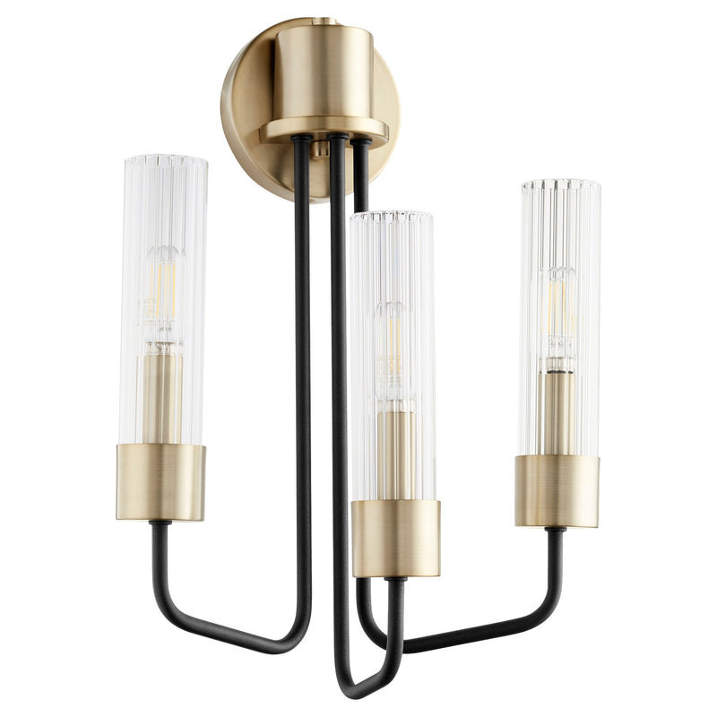 Helix 3 Light Wall Sconce in Textured Black / Aged Brass