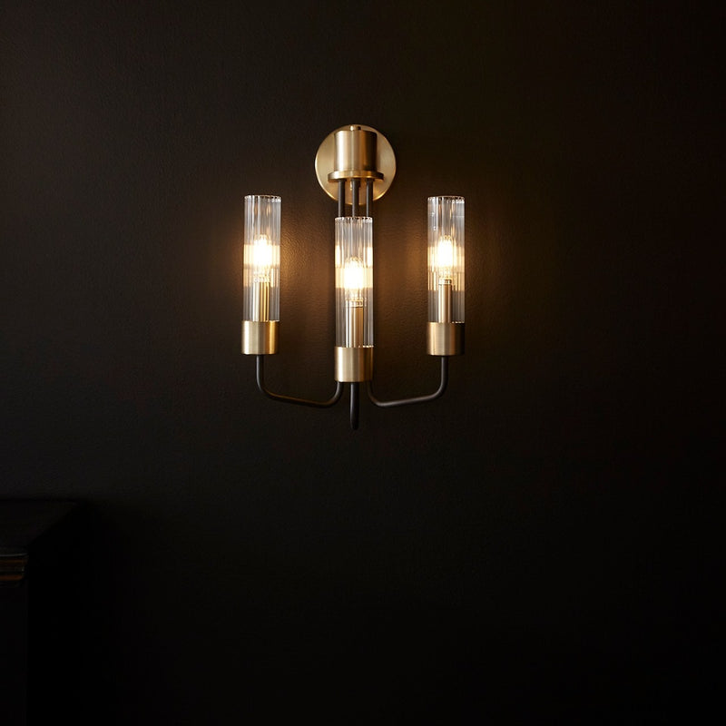 Helix 3 Light Wall Sconce in Textured Black / Aged Brass