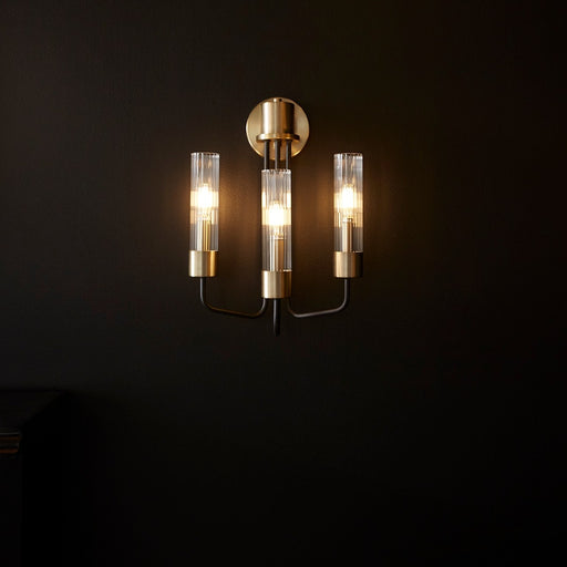 Helix 3 Light Wall Sconce in Textured Black / Aged Brass