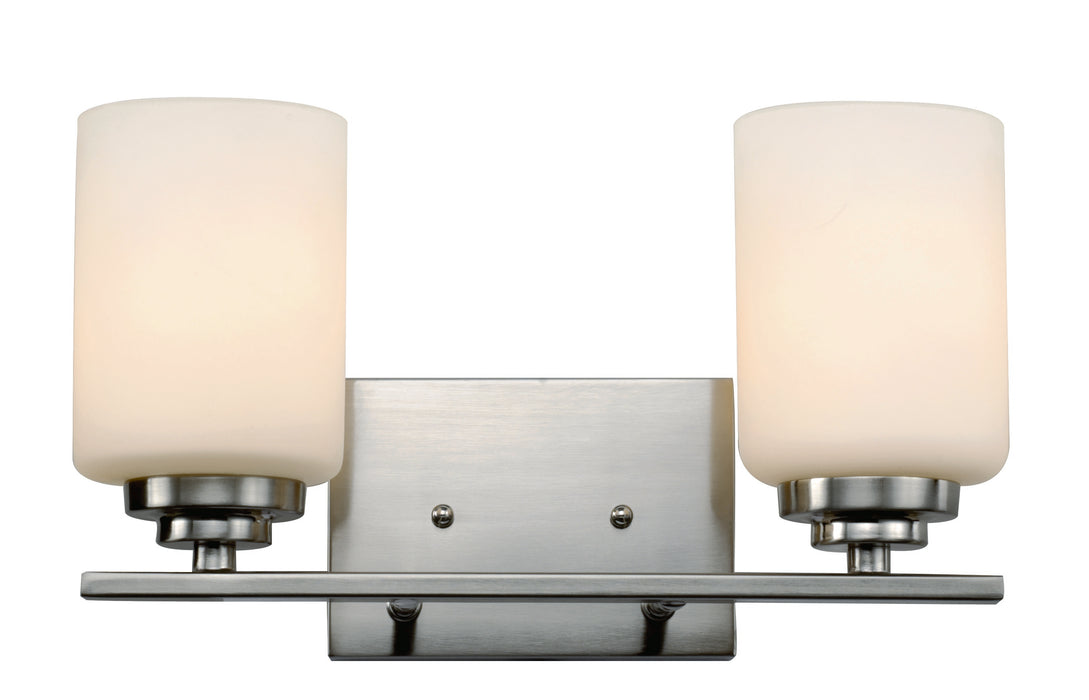 Mod Pod 2-Light Vanity Bar in Brushed Nickel with White Frosted Glass