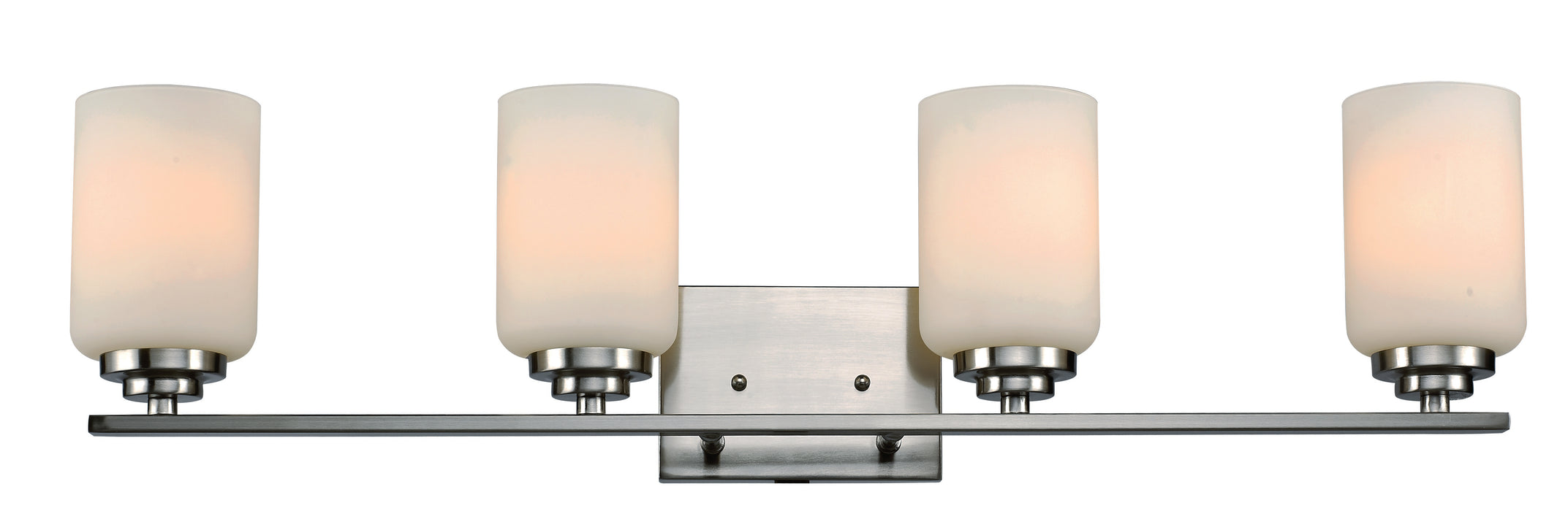 Mod Pod 4-Light Vanity Bar in Brushed Nickel with White Frosted Glass