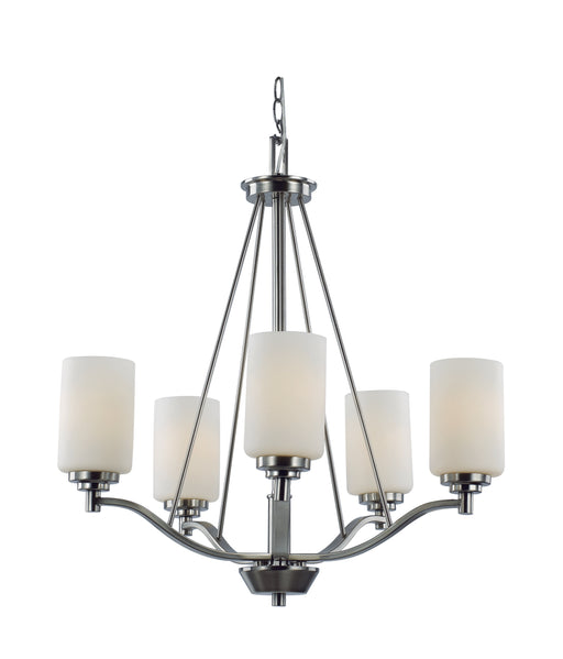 Mod Pod 5-Light Chandelier in Brushed Nickel with White Frosted Glass
