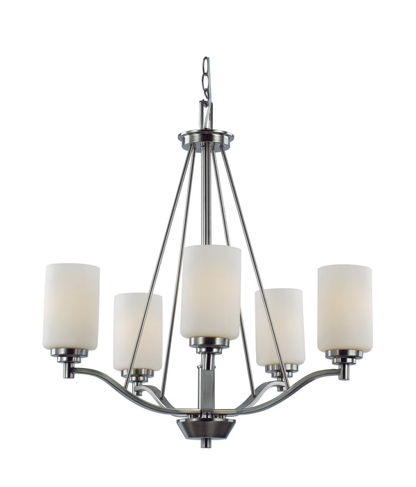 Mod Pod 5-Light Chandelier in Brushed Nickel with White Frosted Glass